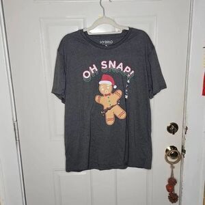 Hybrid apparel Oh Snap gingerbread man gray tshirt men's size xl